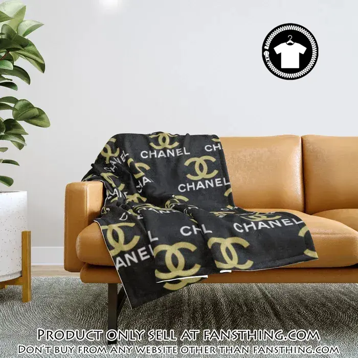 Chanel yellow logo black luxury brand premium quilt blanket fleece home decor fst4928191